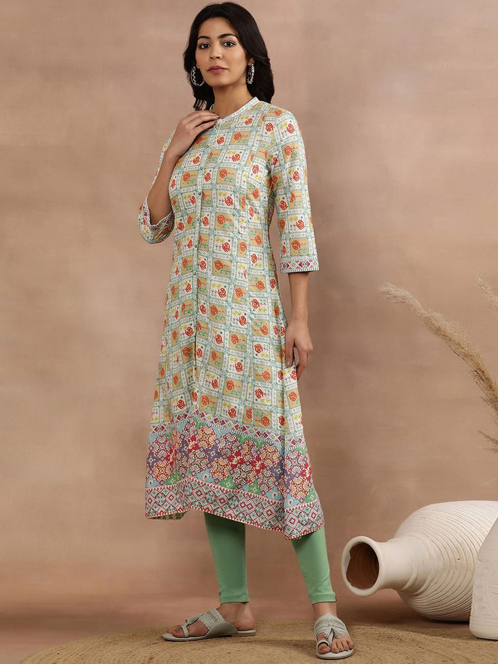 W Ethnic Motifs Printed Mandarin Collar A-Line Kurta With Legging