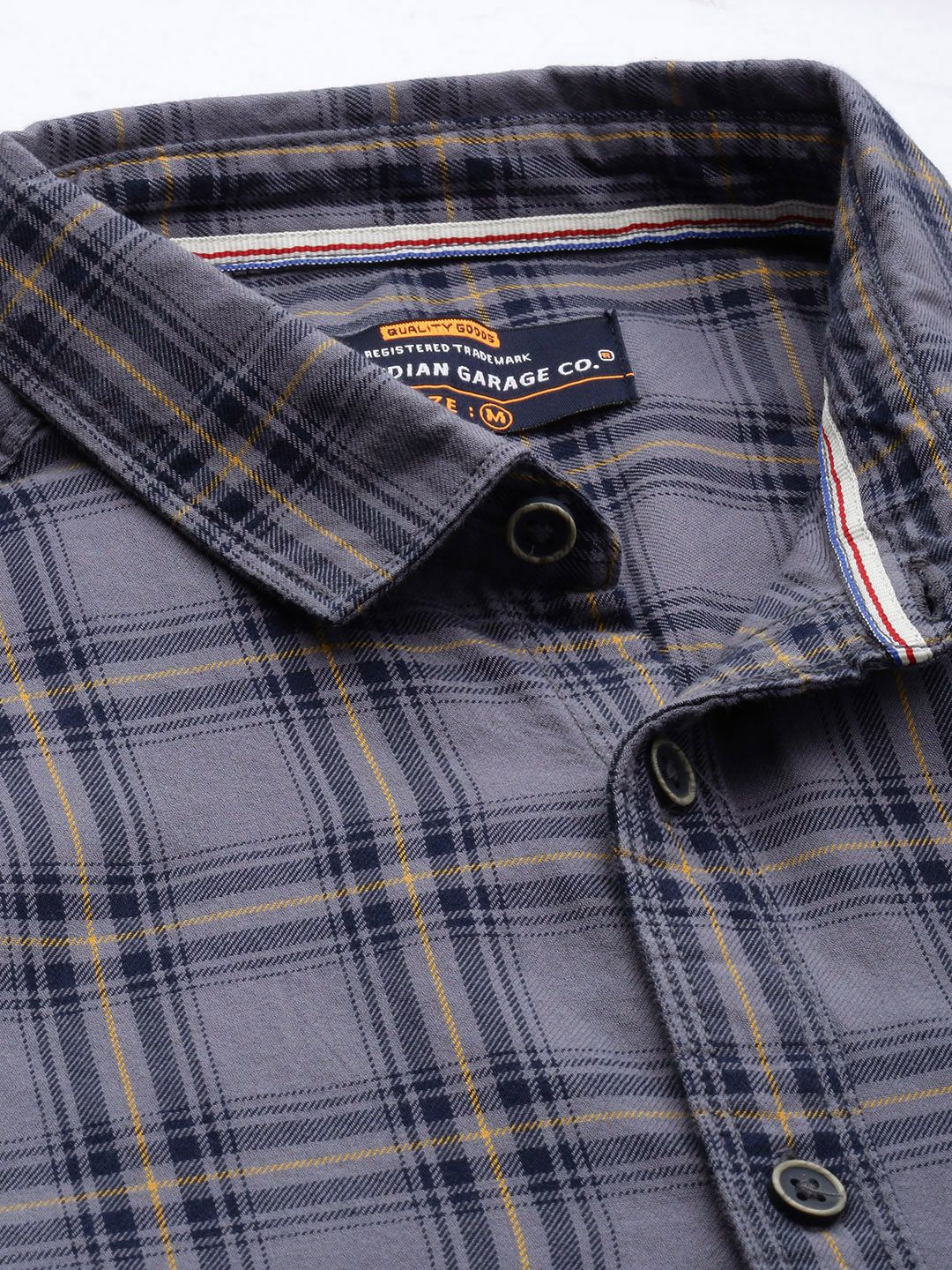 The Indian Garage Co Men Grey Slim Fit Tartan Checks Casual Shirt