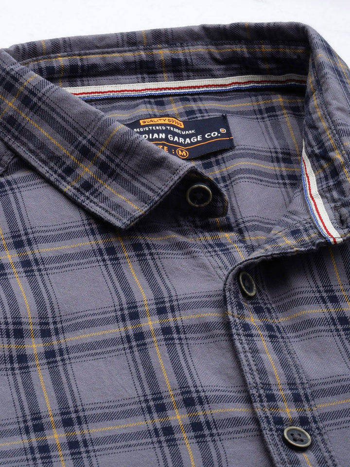 The Indian Garage Co Men Grey Slim Fit Tartan Checks Casual Shirt