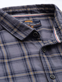 The Indian Garage Co Men Grey Slim Fit Tartan Checks Casual Shirt