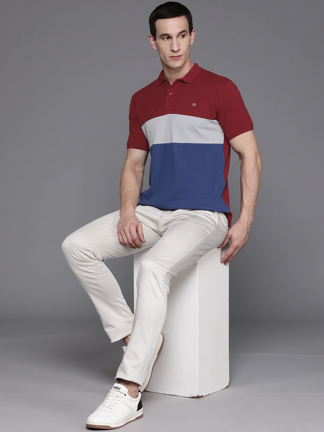 Raymond Colourblocked Pure Cotton Polo Collar T-shirt
