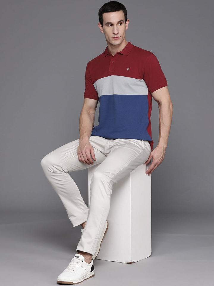 Raymond Colourblocked Pure Cotton Polo Collar T-shirt