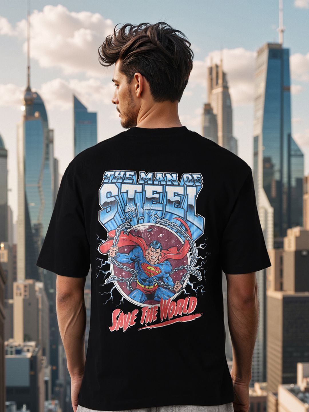The Indian Garage Co Men Superman Graphic Printed Round Neck Cotton T-shirt