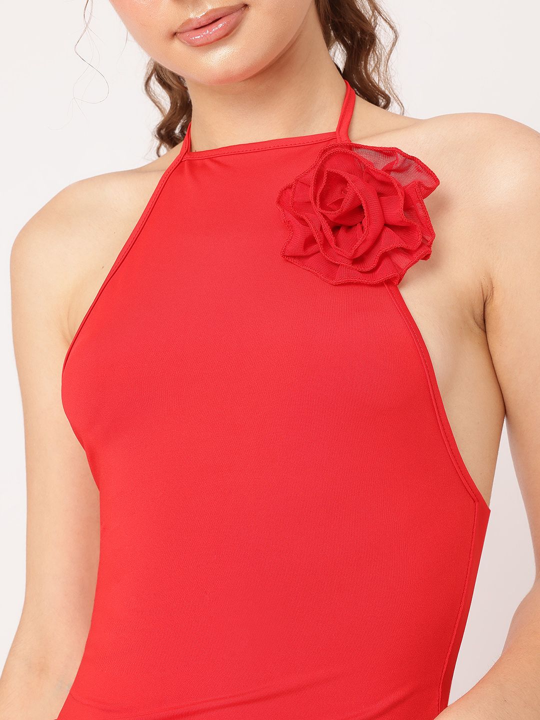 DressBerry Scarlet Statement Applique-Detail Halter Neck Top