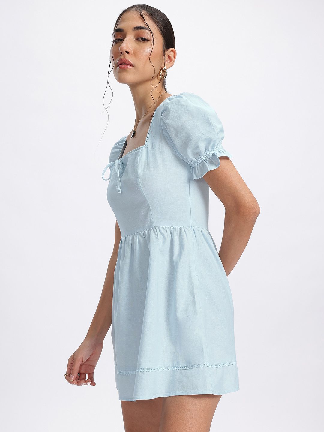 DressBerry Bow-tiful Pastels Lace Insert Detail Mini Dress