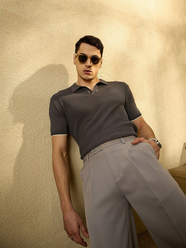 T-shirt kolar bertekstur lelaki bertekstur kolar bertekstur