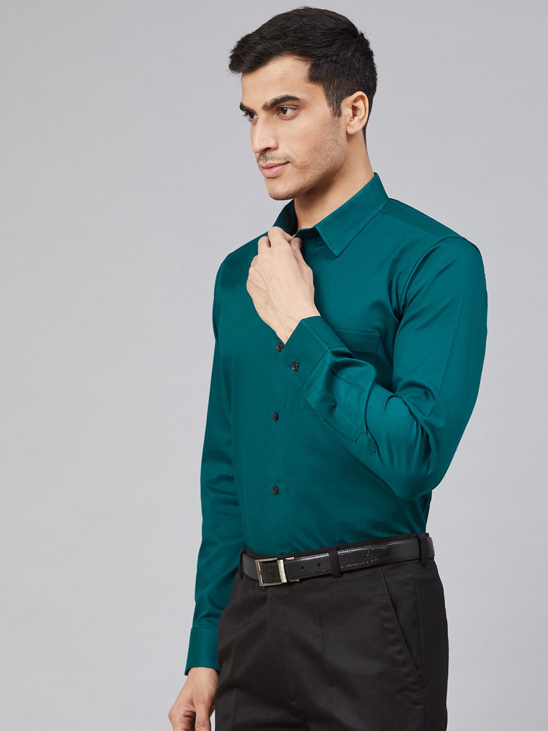DENNISON Men Teal Green Smart Slim Fit Solid Formal Shirt