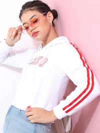 Tokyo Talkies Wanita White Printed Hooded Sweatshirt