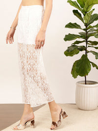 STREET 9 Women Self Design Relaxed Straight Fit High-Rise Lace Trousers