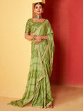 Saree mall Green Bandhani Printed Embroidered Poly Chiffon Saree