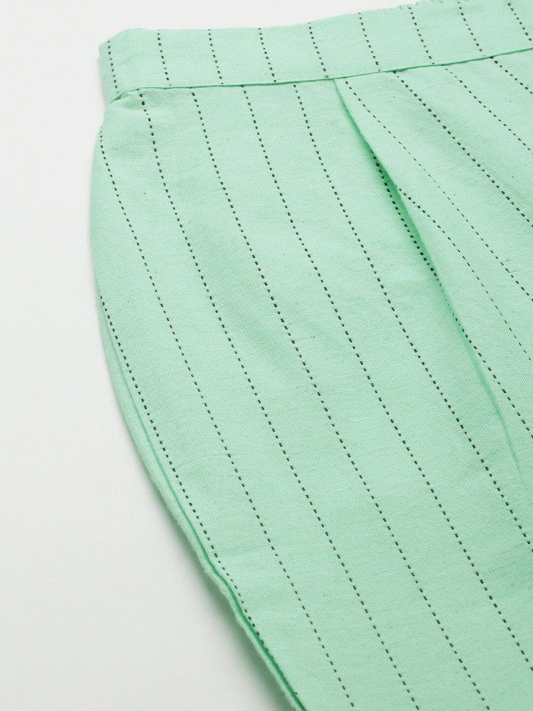 KALINI Striped Mandarin Collar Straight Kurta with Trousers