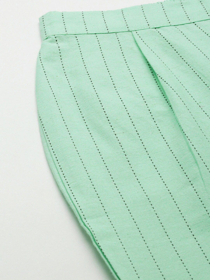 KALINI Striped Mandarin Collar Straight Kurta with Trousers