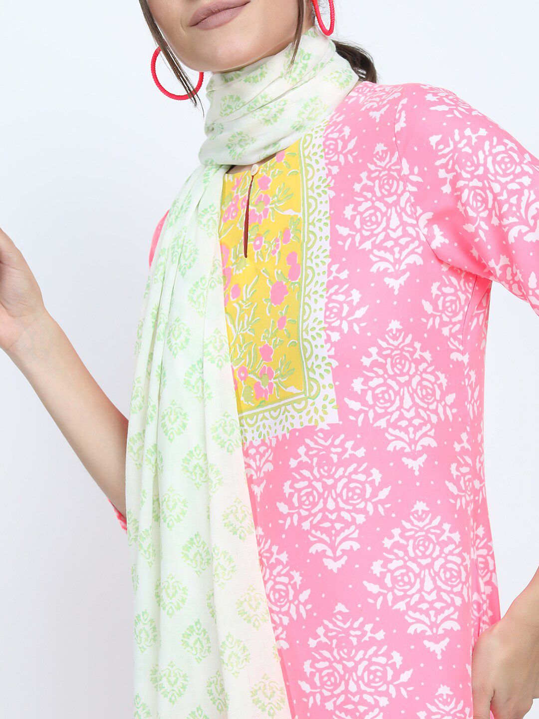 Vishudh Women Pink Floral Printed Kurta with Palazzos & With Dupatta