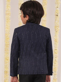 VASTRAMAY Boys Self-Design Mandarin Collar Slim-Fit Single-Breasted Bandhgala Blazer
