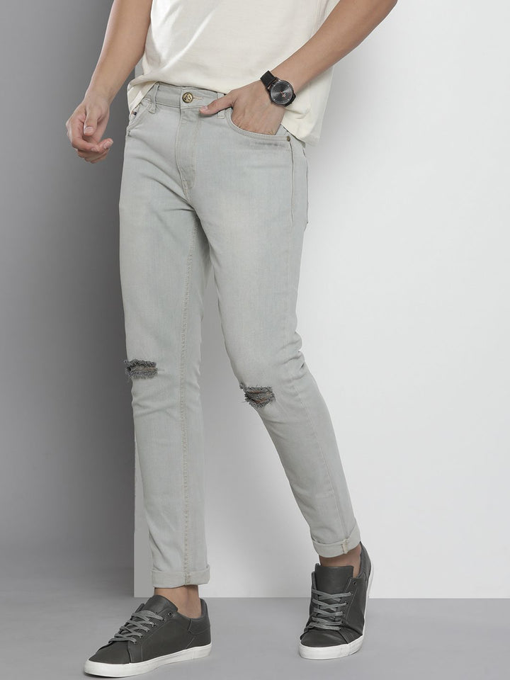 The Indian Garage Co Men Grey Slim Fit Slash Knee Stretchable Heavy Fade Stretchable Jeans