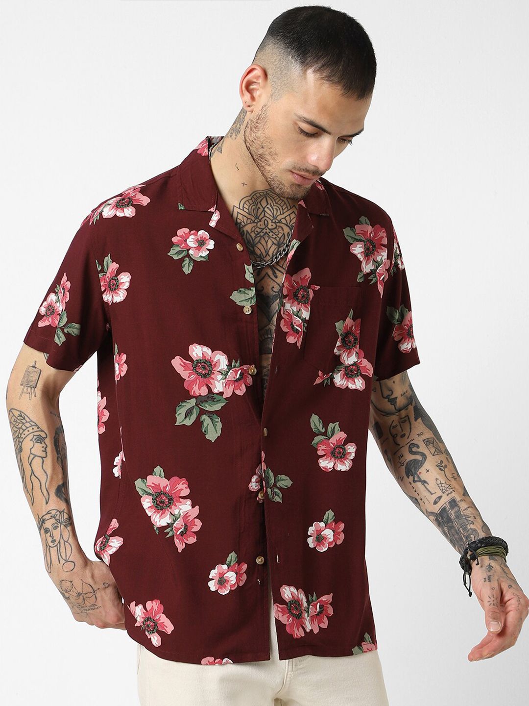 VASTRADO Floral Printed Oversized Casual Shirt