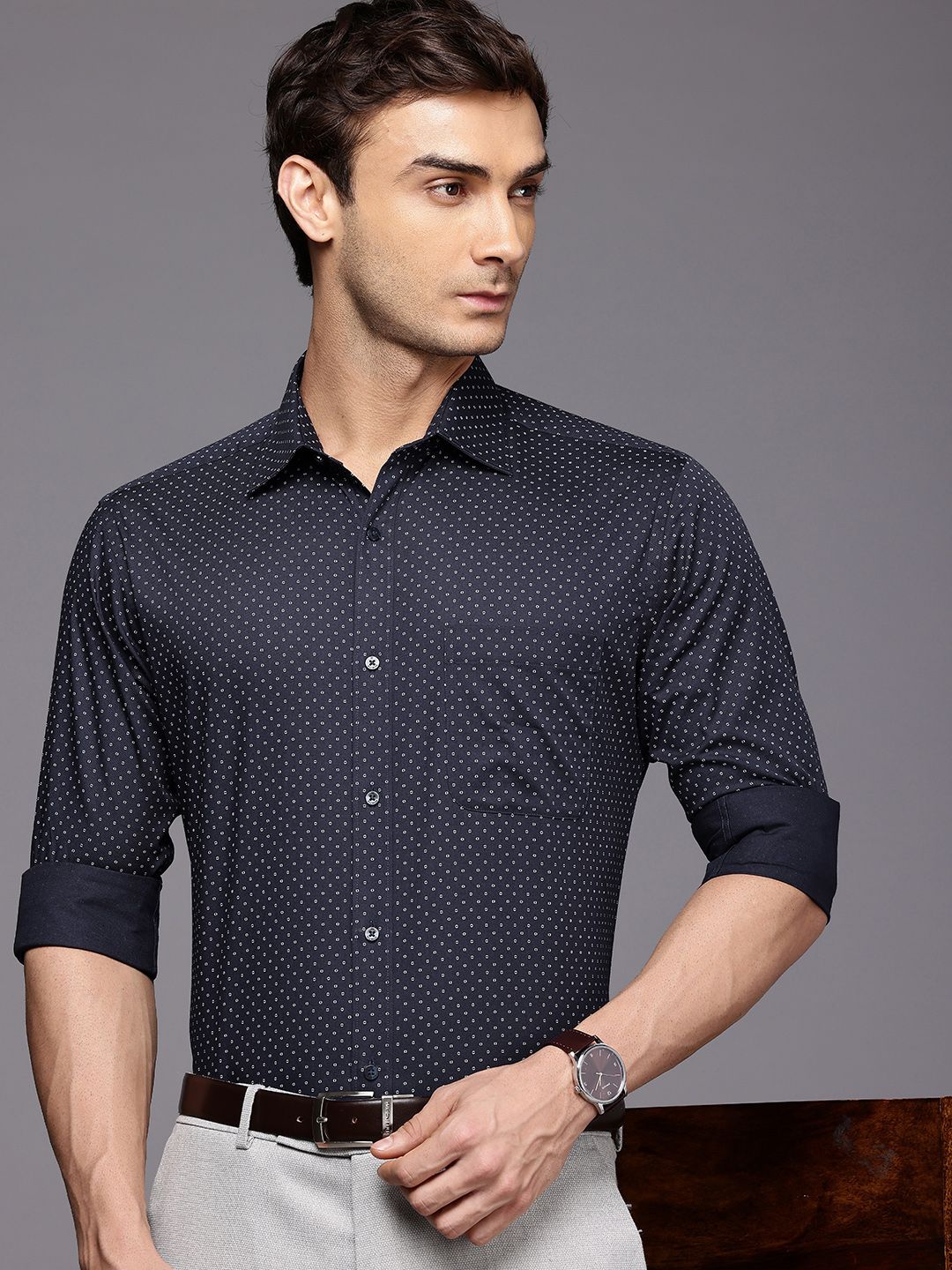 Raymond Pure Cotton Slim Fit Opaque Printed Formal Shirt