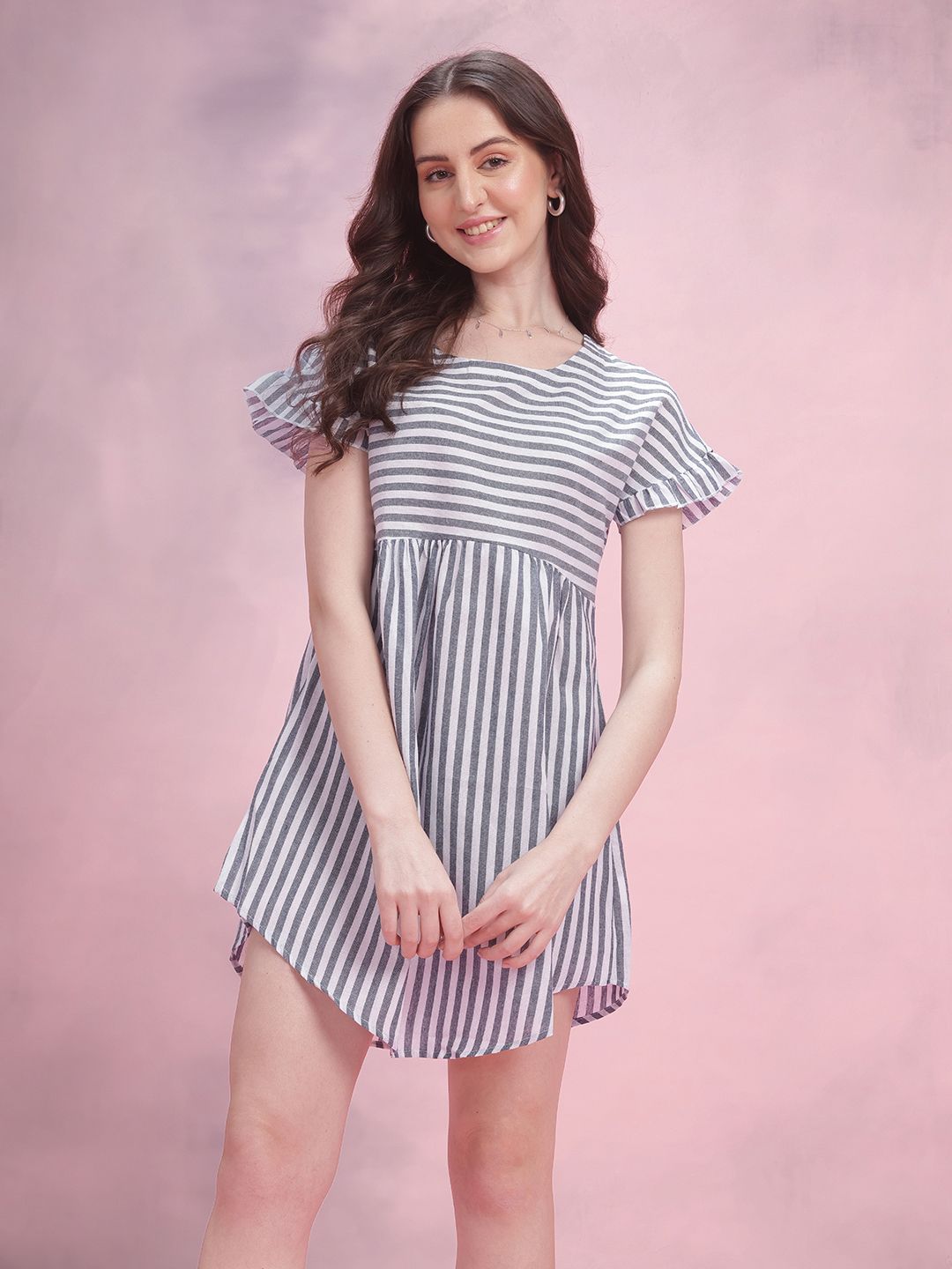 DressBerry Striped Ruffled Empire Mini Dress
