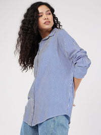 SASSAFRAS Oversized Striped Spread Collar Casual Shirt