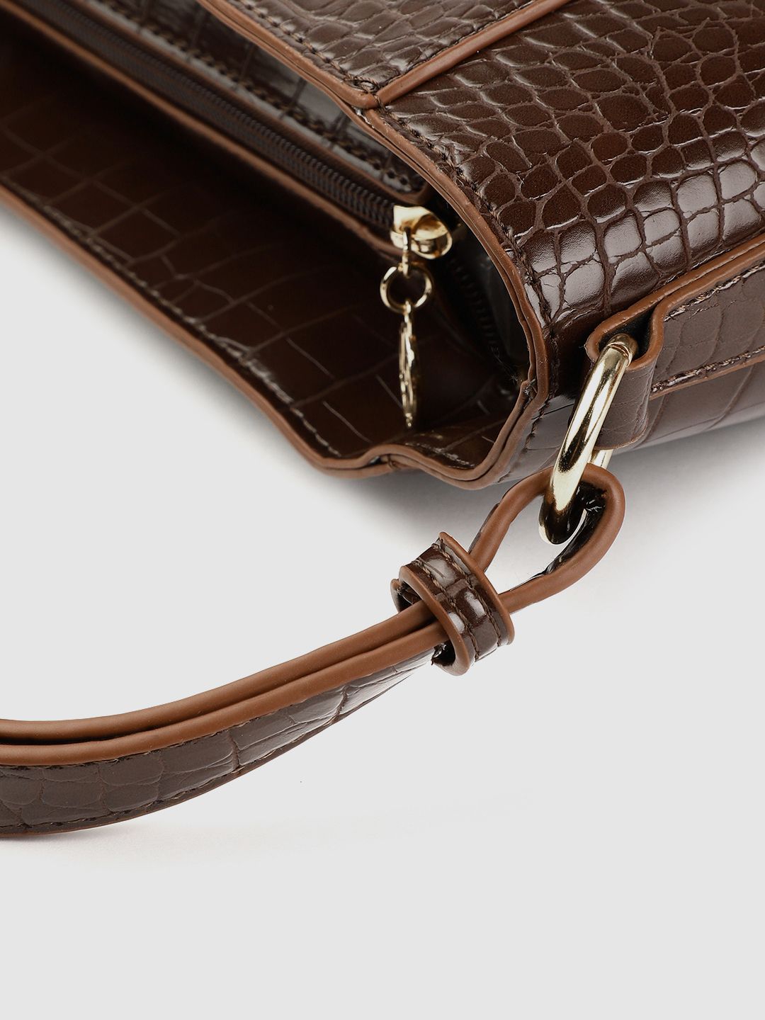 Lino Perros Coffee Brown Croc Textured Shoulder Bag