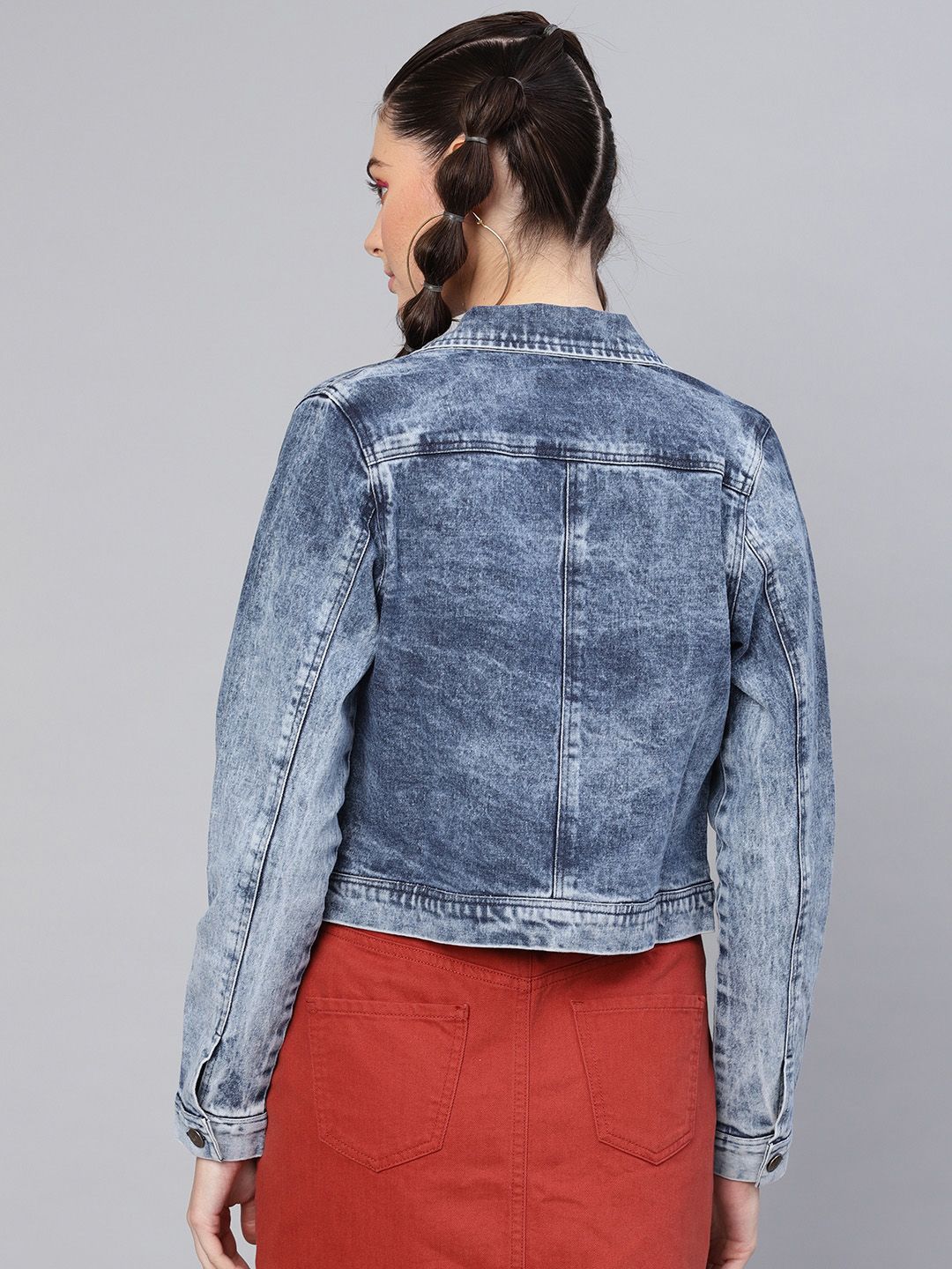 SASSAFRAS Women Blue Acid Wash Denim Jacket