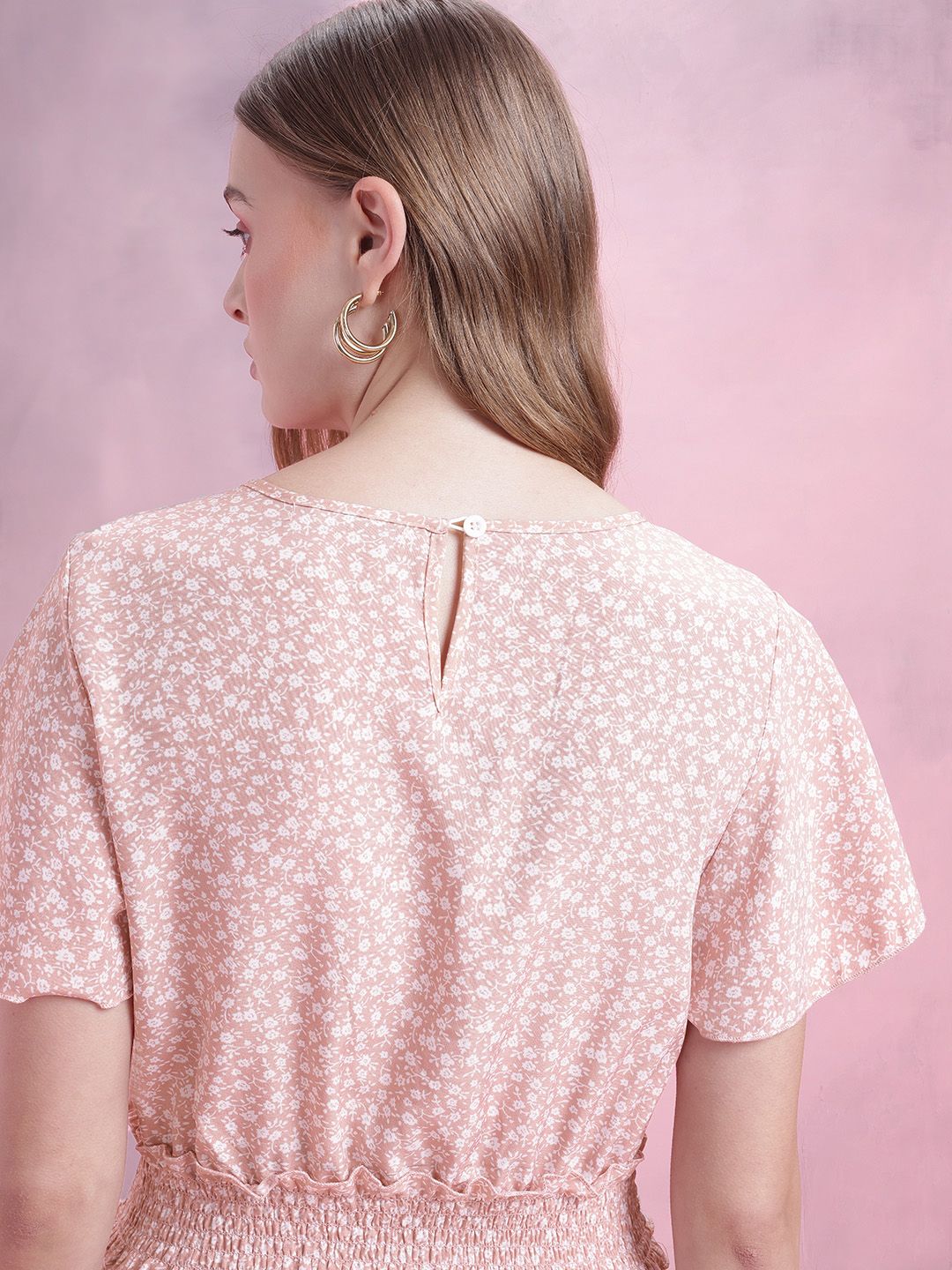 DressBerry Floral Print Smocked Detail Flared Sleeves A-Line Dress