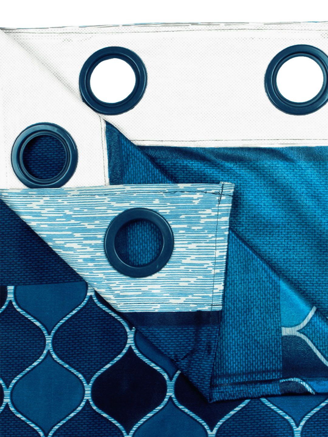 Story@home Blue & Grey 2 Pieces Geometric Window Curtain