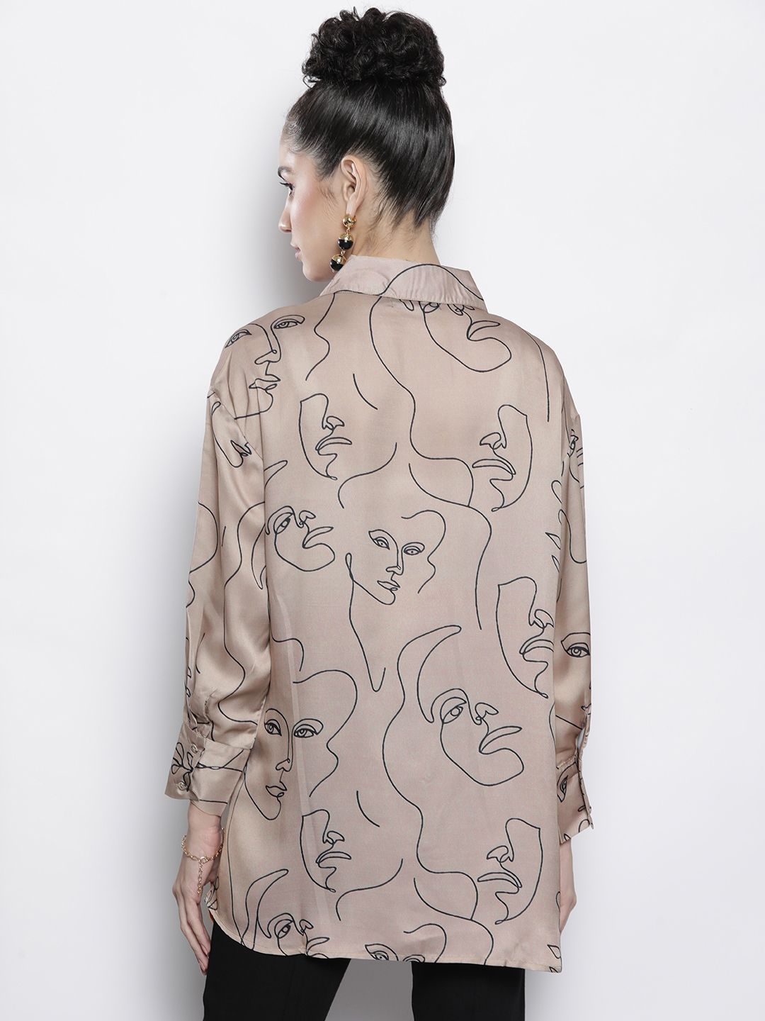 SASSAFRAS Women Champagne Comfort Line Art Printed Casual Shirt