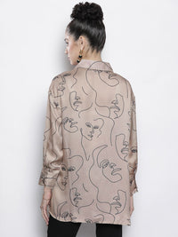 SASSAFRAS Women Champagne Comfort Line Art Printed Casual Shirt