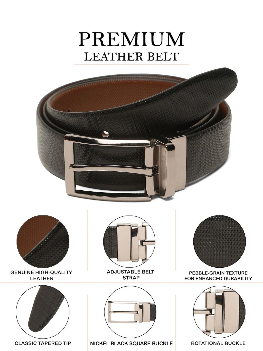 Teakwood Leathers Men Textured Leather Reversible Formal Belt
