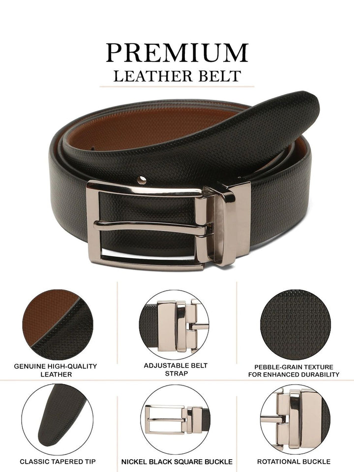 Teakwood Leathers Men Textured Leather Reversible Formal Belt