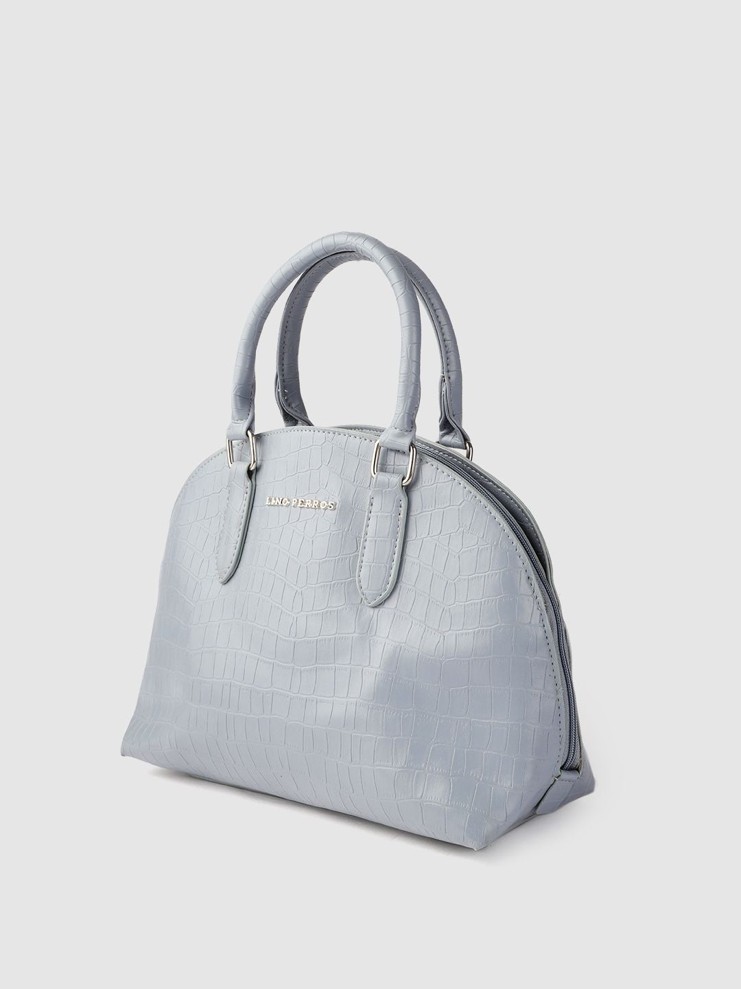 Lino Perros Women Grey Croc Textured Structured Handheld Bag