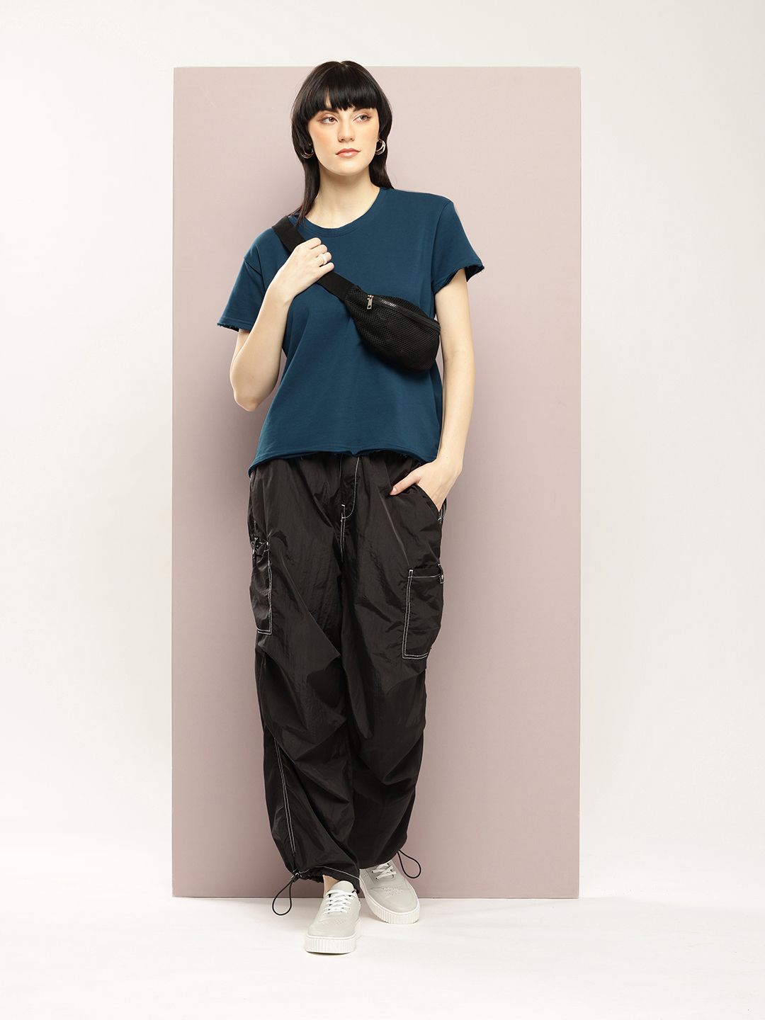 DILLINGER Women Ultra Soft Drapey Cotton Crew Neck Boxy T-Shirt