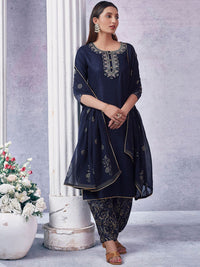KALINI Ethnic Motifs Embroidered Round Neck Three-Quarter Sleeves Sequinned Kurta Set