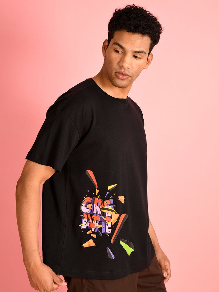 Bene Kleed Men Typography Printed Round Neck Cotton Oversized T-shirt