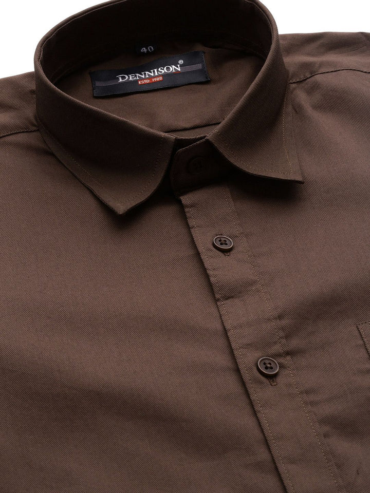 DENNISON Men Brown Solid Smart Slim Fit Stretchable Lycra Formal Shirt