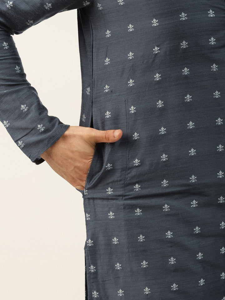 SOJANYA Kurta Motif Etnik Biru Laut Lelaki dengan Jaket Churidar & Nehru