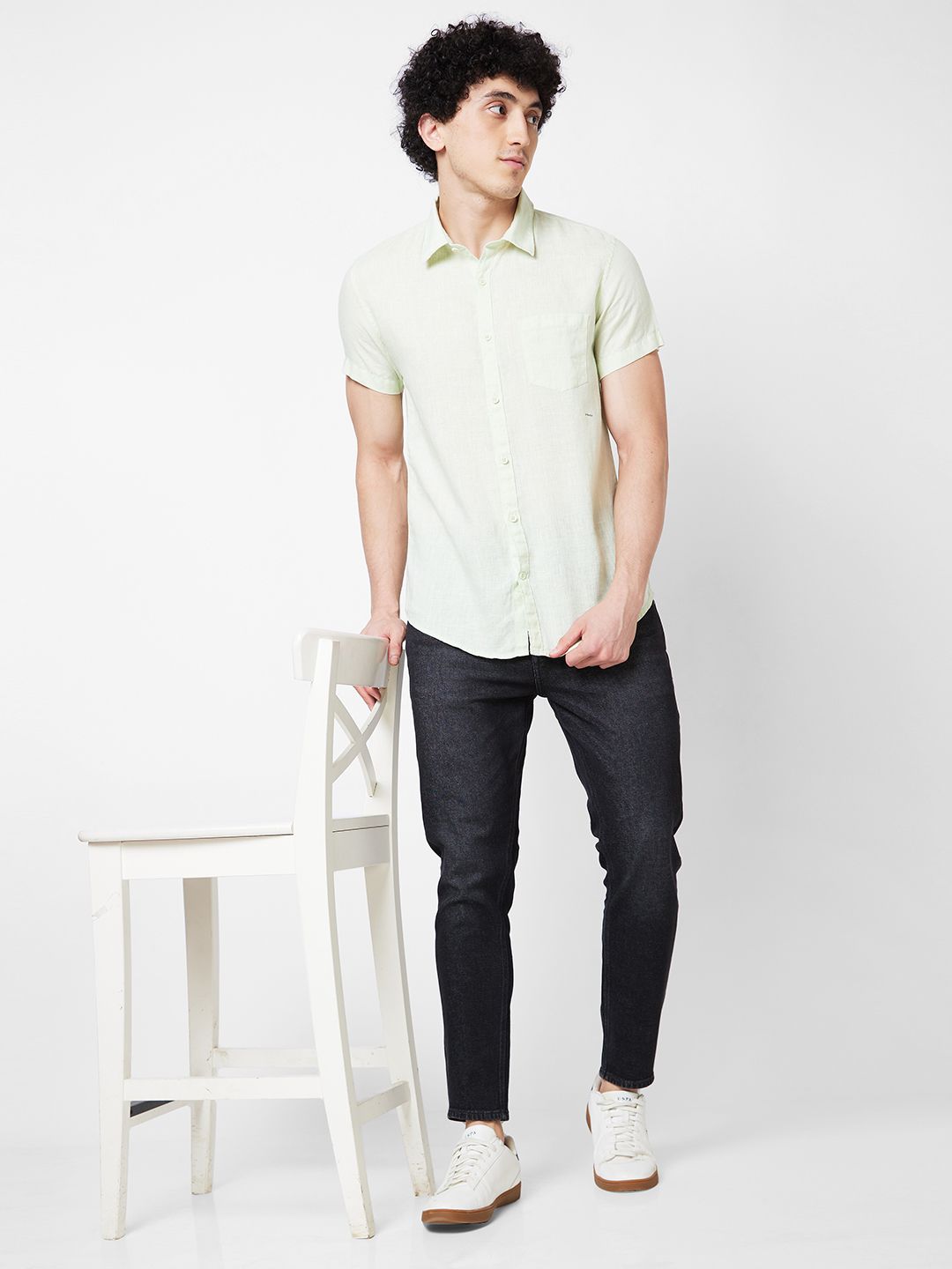 SPYKAR Spread Collar Short Sleeves Linen Casual Shirt