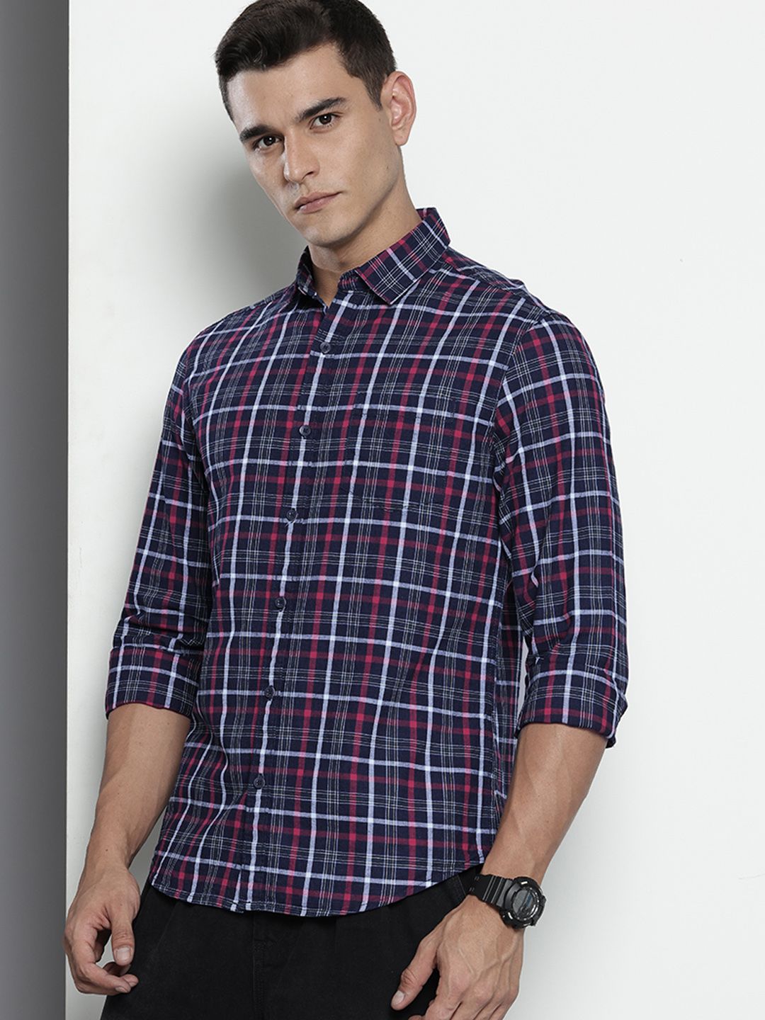 The Indian Garage Co Slim Fit Checked Pure Cotton Casual Shirt