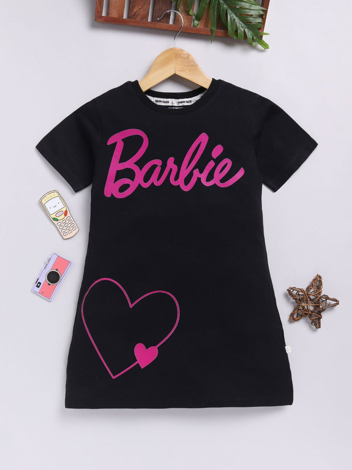 Happy Faces Girls Barbie Printed Pure Cotton Longline T-shirt