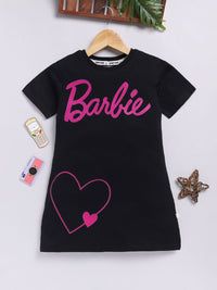 Happy Faces Girls Barbie Printed Pure Cotton Longline T-shirt