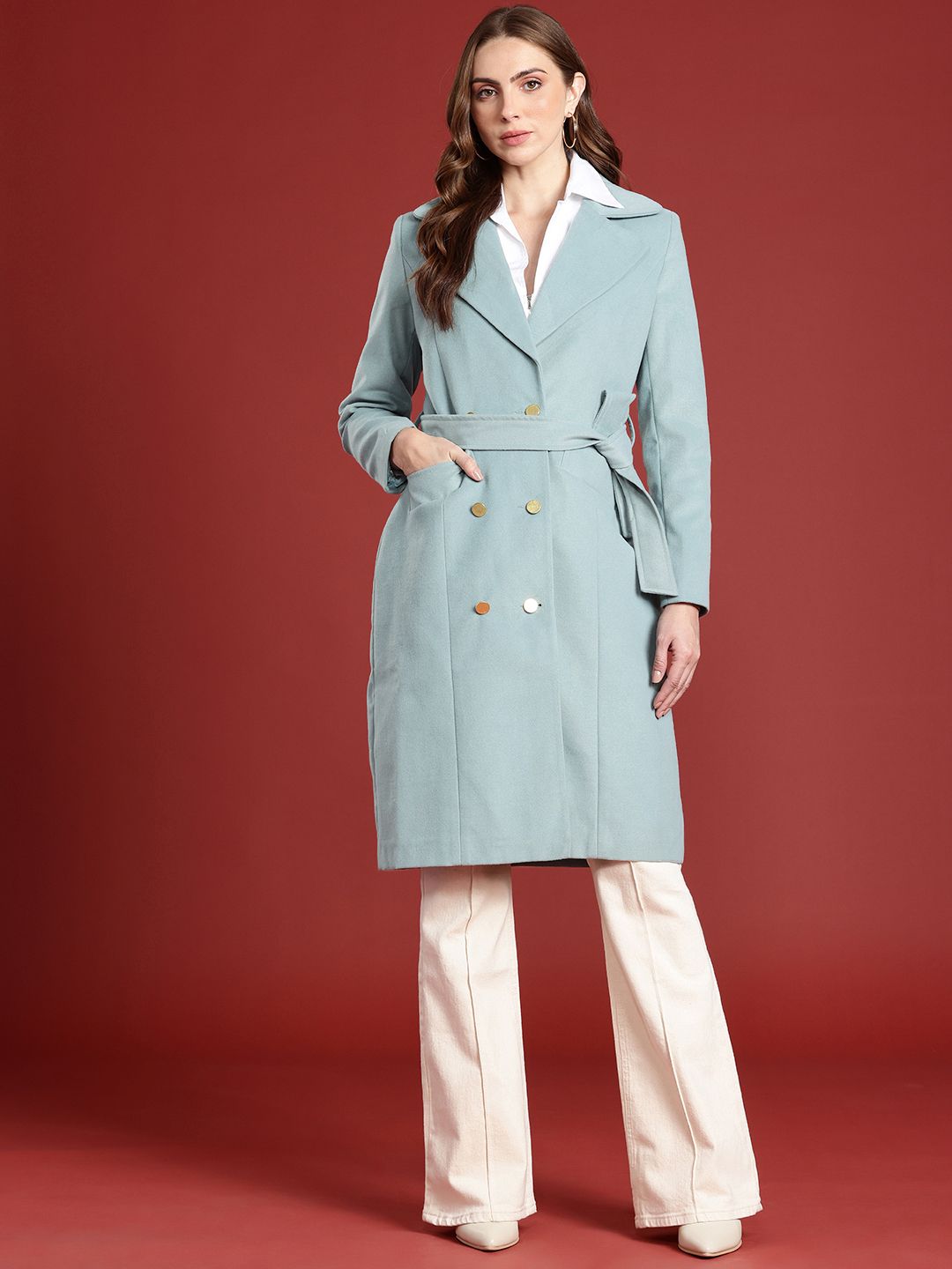 all about you Notched Lapel Collar Longline Trench Coat