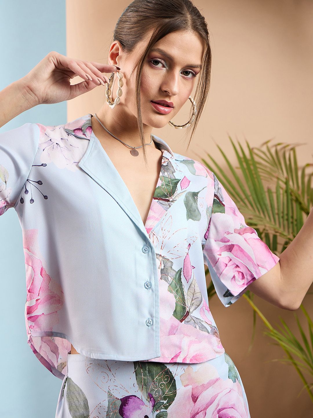 SASSAFRAS Blue Floral Printed Shirt & Trousers