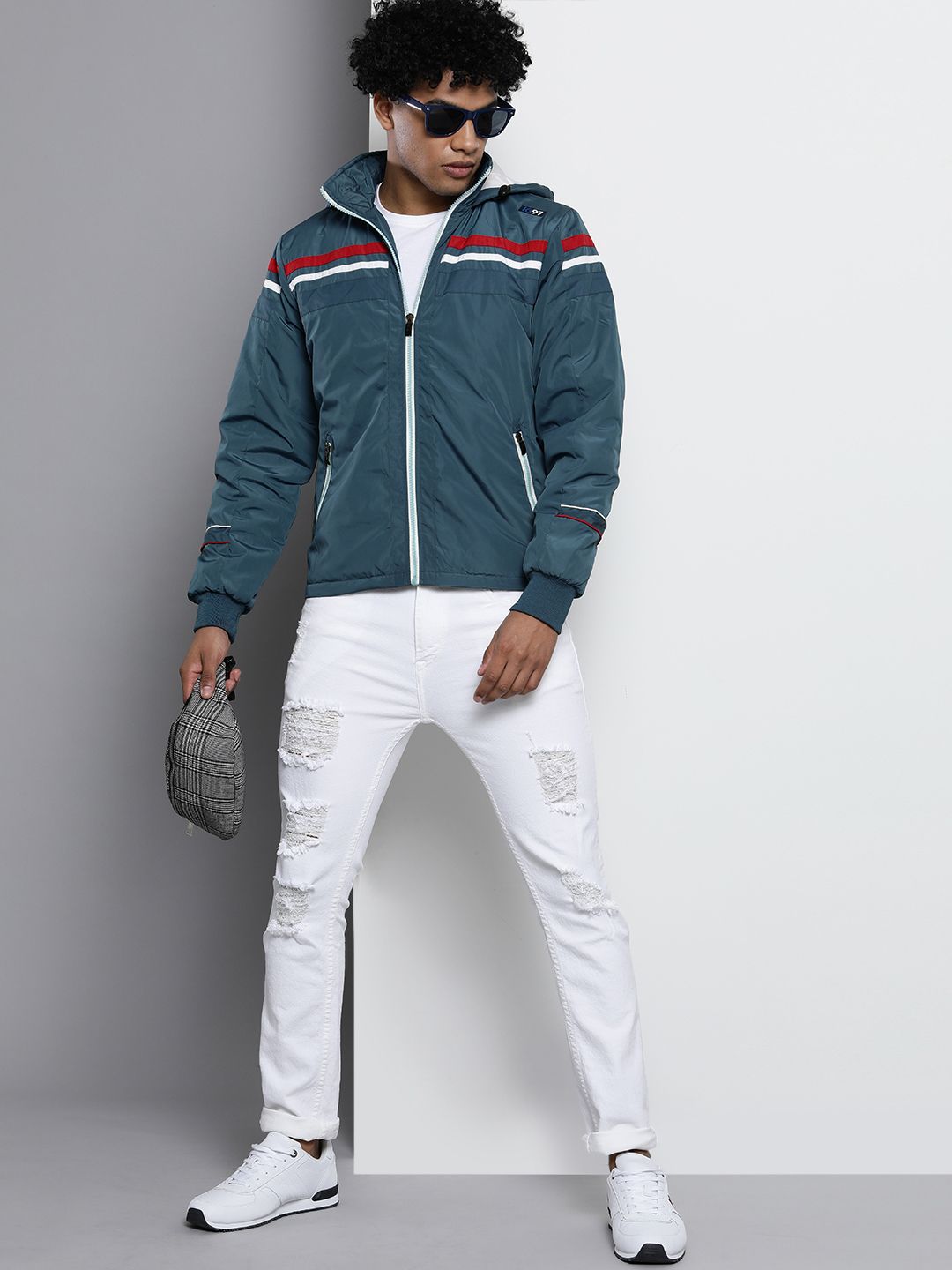 The Indian Garage Co Hooded Slim Fit Bomber Jacket with Zippered Insert Pockets