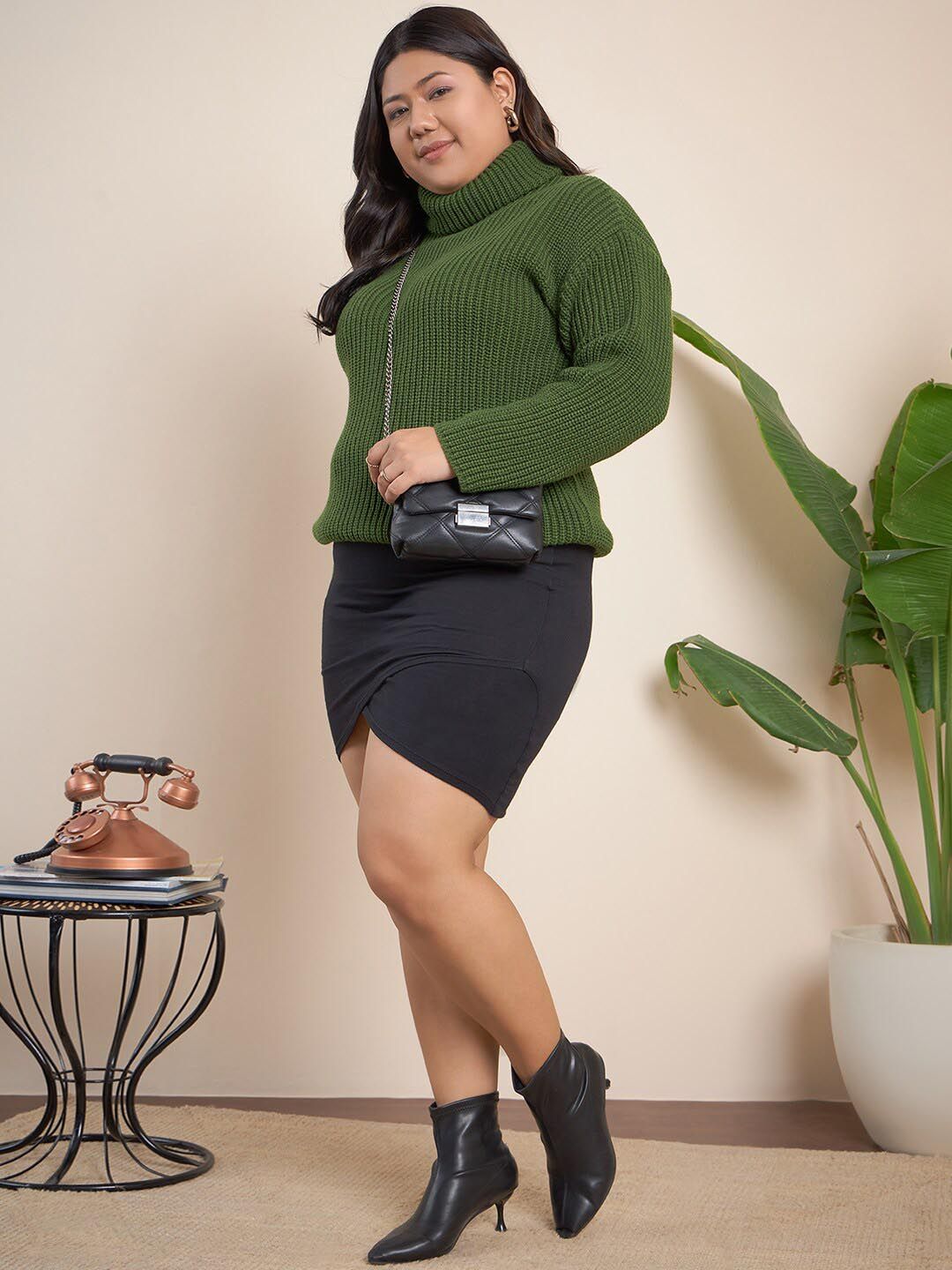CURVY STREET Plus Size Ribbed Turtle Neck Pullover