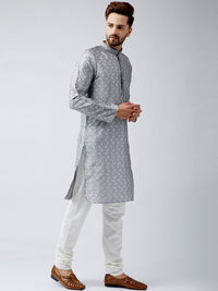 SOJANYA Men Grey Woven Design Straight Kurta