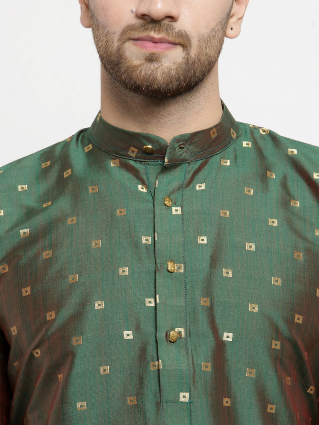 SOJANYA Men Green Woven Design Straight Kurta