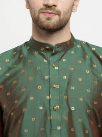 SOJANYA Men Green Woven Design Straight Kurta
