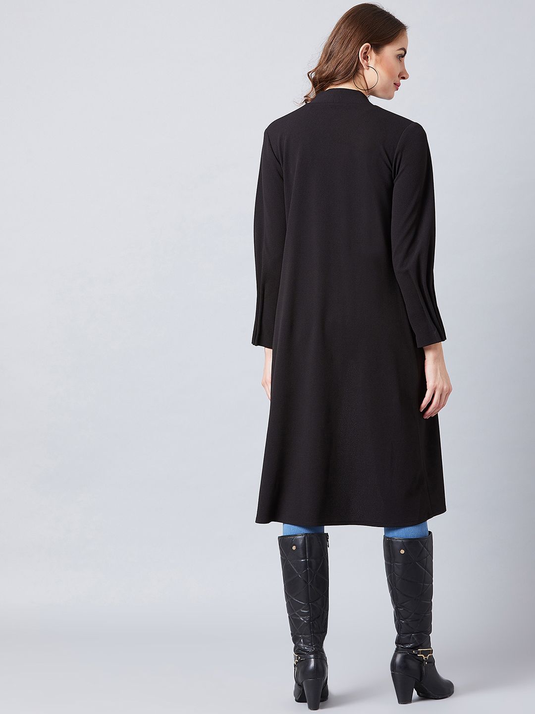 Athena Women Black Solid Open Front Shrug