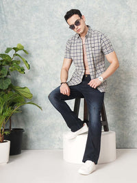 The Indian Garage Co Men Grey Slim Fit Checked Casual Shirt